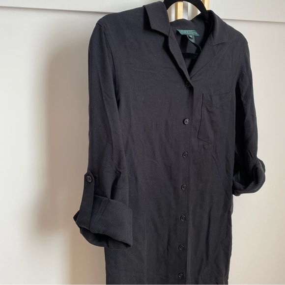 Vintage Lauren Ralph Lauren - Black Mid-Length Silk Shirt Dress - Picture 3 of 4